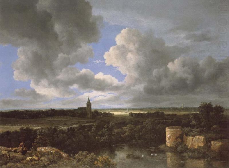 A Landscape with a Ruined Castle and a Church, Jacob van Ruisdael